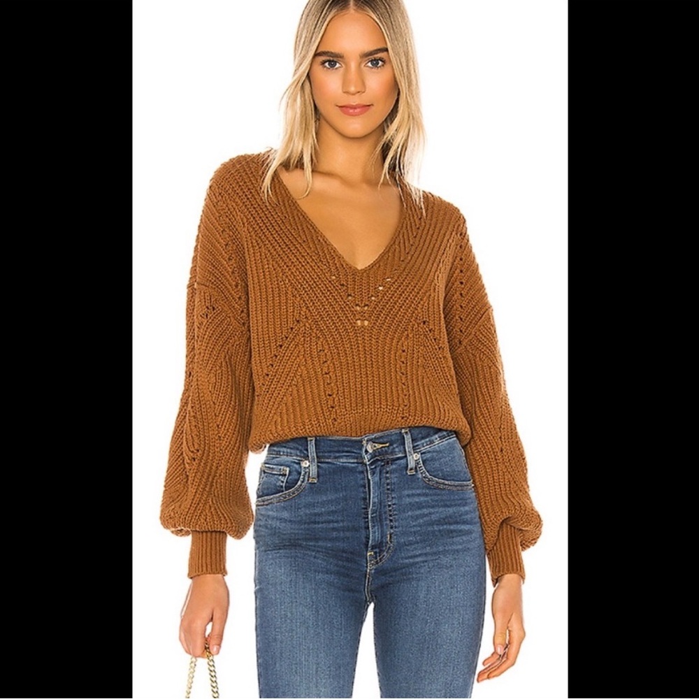 NWOT FREE PEOPLE all day long sweater chunky cotton blend Sahara brown
